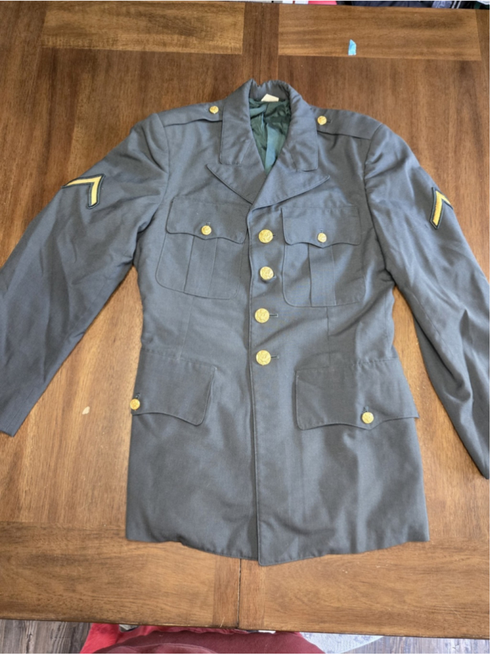 Vintage US Army Dress Green Coat Jacket 35S PFC Uniform 60/40 Wool Poly